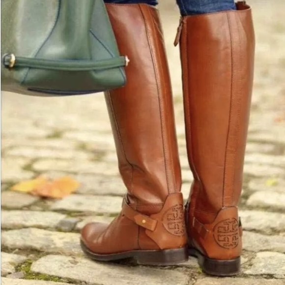 Tory Burch Shoes - TORY BURCH COLTON ALMOND LEATHER RIDING BOOT, Size 8.5 M